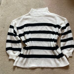 SHEIN Black and White Striped Turtleneck Sweater